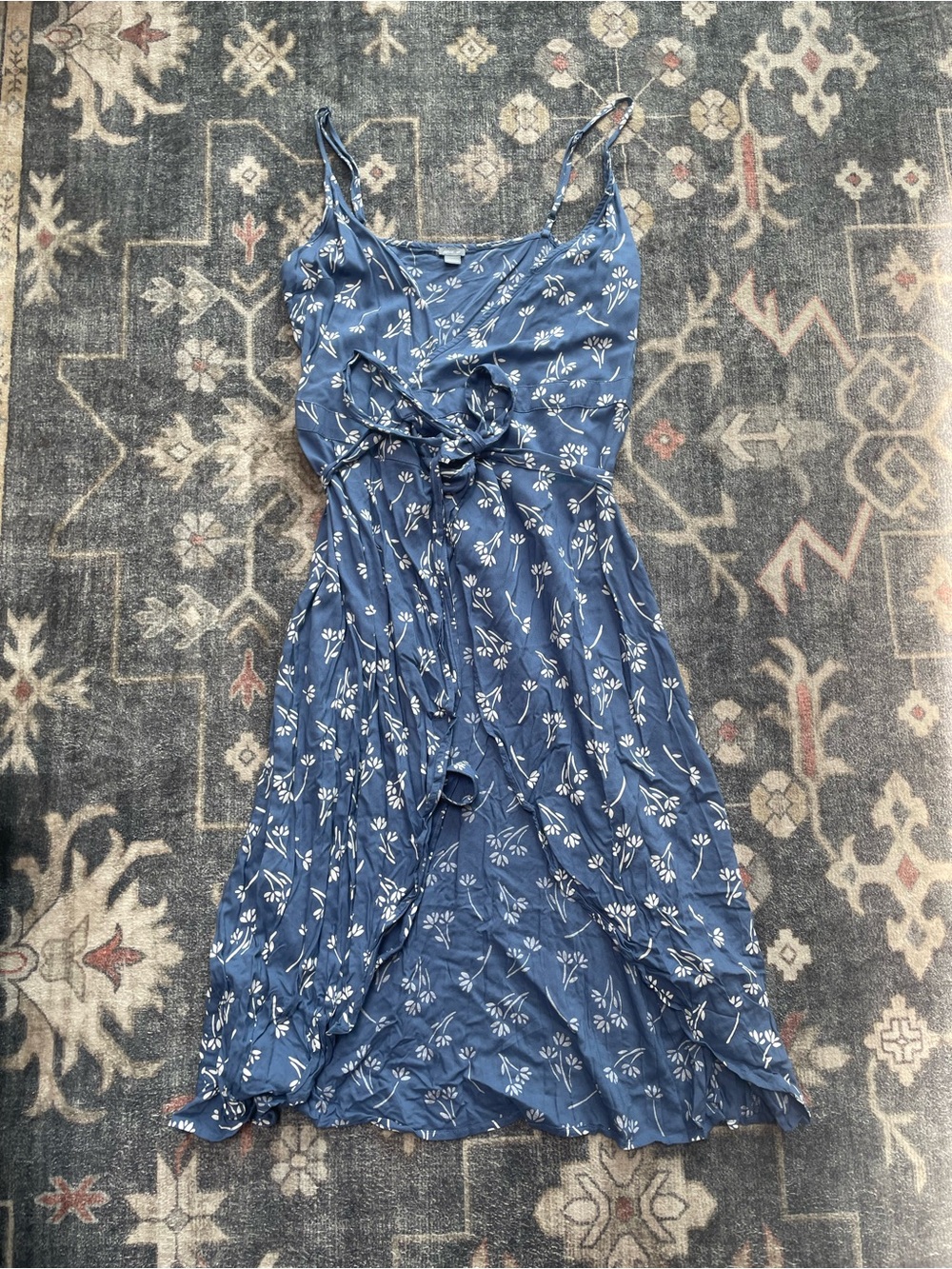 aerie Blue Floral Wrap-Front Midi Dress